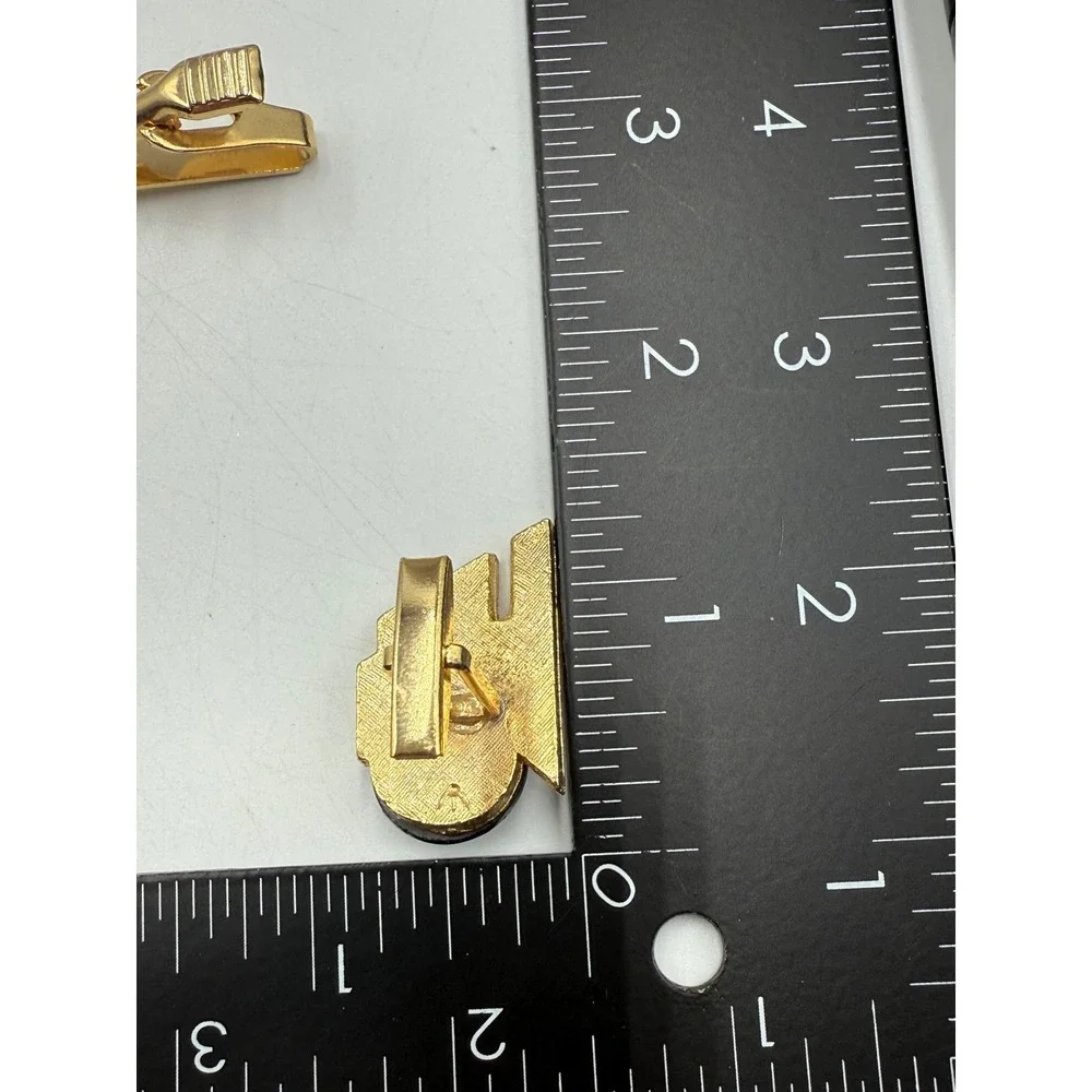 Vintage MCM Gold Tone Wing Cufflink and Tie Clip Set Aurora Borealis Glass Stone